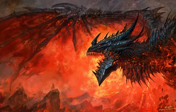 Picture flame, dragon, wow, world of warcraft, cataclysm, Deathwing, deathwing, dragon