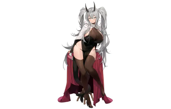 Girl, sexy, thighhighs, long hair, dress, boobs, anime, beautiful