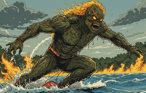 Water, fire, monster
