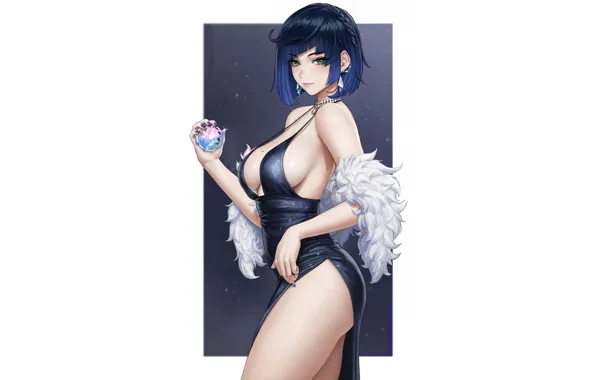 Girl, hot, sexy, blue, anime, pretty, ball, babe