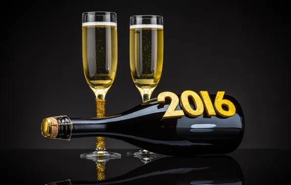 Picture bottle, New Year, glasses, golden, champagne, New Year, Happy, champagne