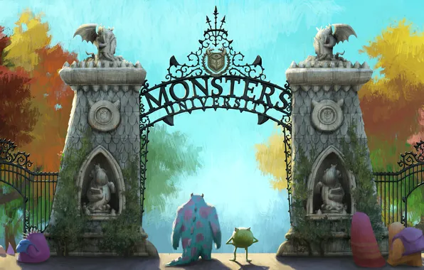 Monsters, party, Academy of monsters, Mike Wazowski, Sulley, Monsters University