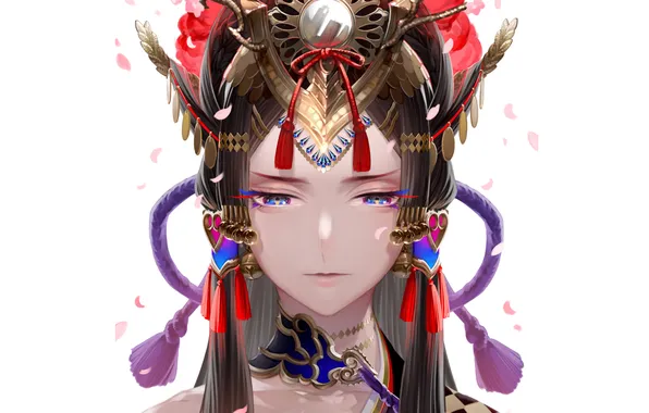 Picture girl, decoration, petals, white background