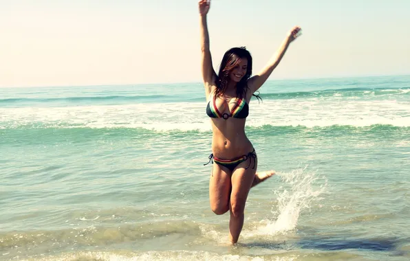 Picture beach, run, happiness, bikini, Shay Maria