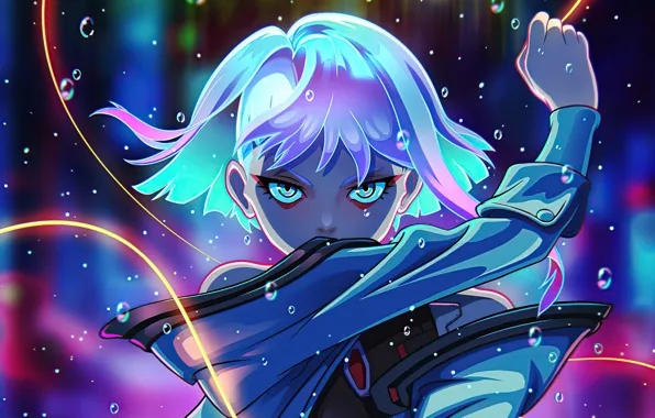 Anime, white hair, Lucy, Cyberpunk, anime girl, Cyberpunk: Edgerunners, Cyberpunk Edgerunners, Running on the edge