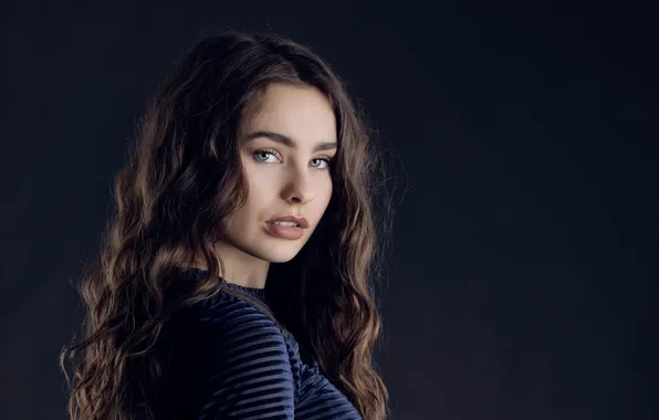 Look, girl, Wallpaper, black background, green-eyed