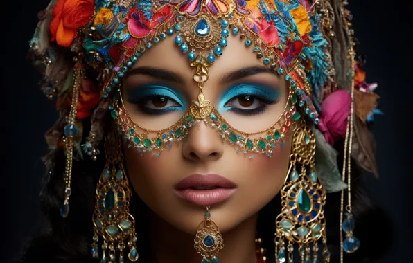 Look, girl, decoration, face, portrait, earrings, makeup, piercing