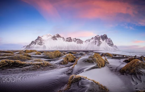 Beach, the sky, mountains, Iceland