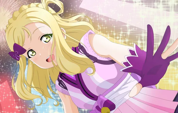 Shine, salute, blonde, girl, gloves, Love Live School Idol Project, Living love