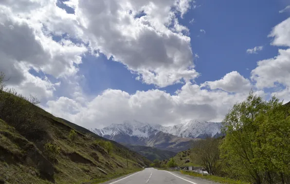 The sky, Road, Grass, Russia, Sky, Russia, The Caucasus, Road