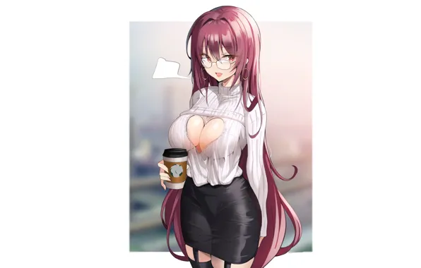 Picture sexy, anime, purple, coffee, office, formal, fate, Fate stay