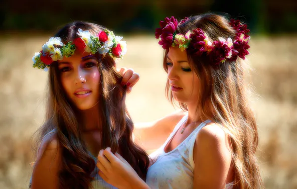 Picture flowers, nature, face, hair, wreath