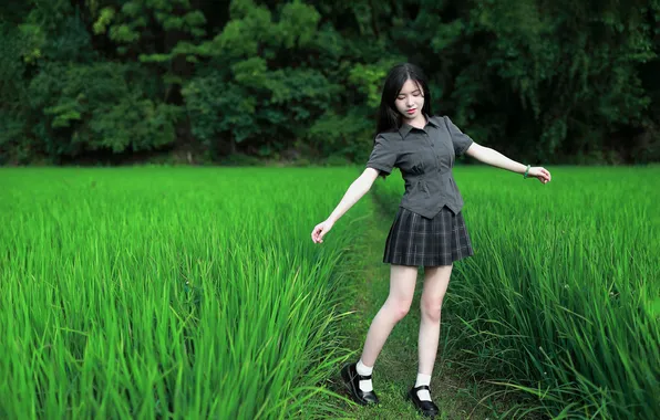 Beautiful, Asian, Model, Woman, Cute, Pretty, Outdoor, Uniform