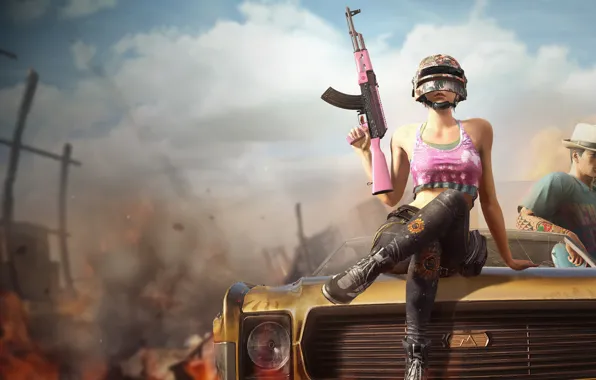 Picture girl, game, weapon, pearls, PUBG