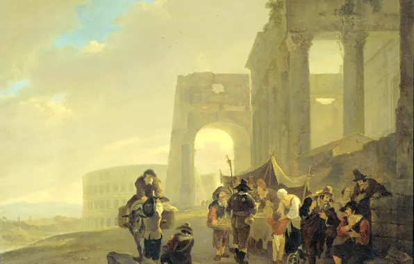 Landscape, people, picture, Yang Bot, Folk Scene from Roman Ruins