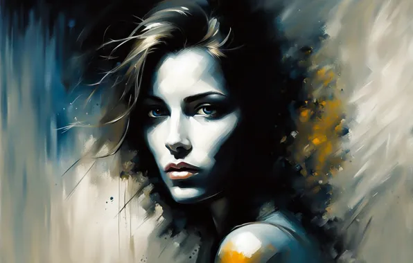 Sadness, look, girl, light, blue, yellow, paint, sadness