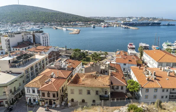 Sea, the city, Marina, home, ships, port, Turkey, Izmir