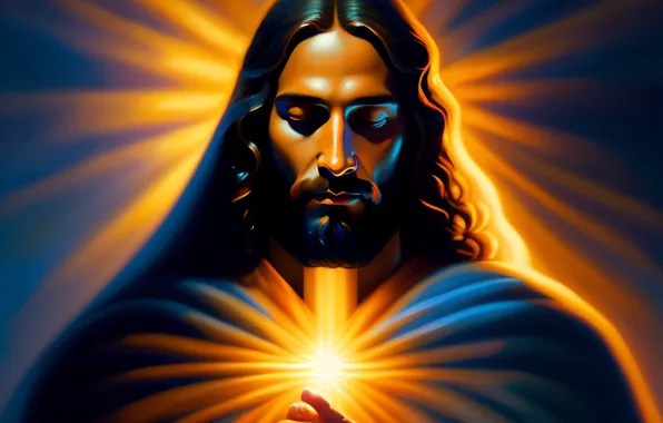 Jesus, Hair, Male, Religion, Jesus Christ, Front, Digital art, AI art