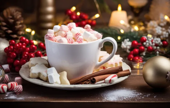 Christmas, candy, mug, Cup, sweets, New year, drink, dessert