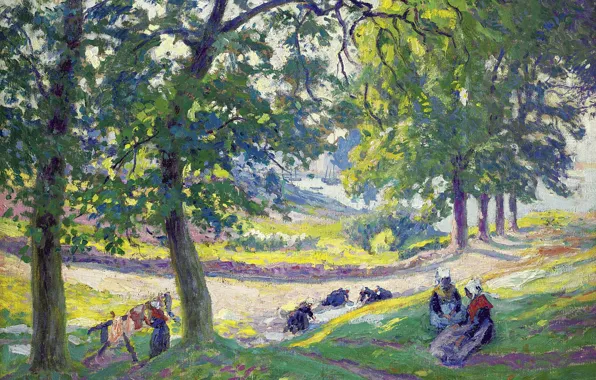 Picture landscape, picture, Paul Madeline, Paul Madeline, Laundresses in Brittany