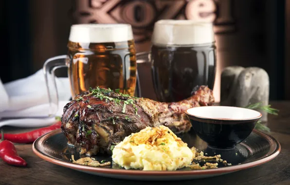 Beer, meat, pepper, puree