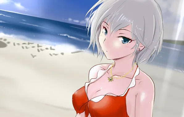 Girl, sexy, Anastasia, cleavage, beach, sea, boobs, anime