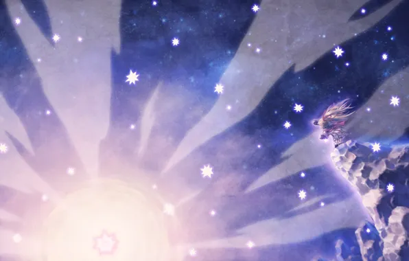 Picture girl, the sun, landscape, rocks, anime, art, bee mail, tda