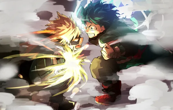 Anime, art, guys, the battle, Boku no Hero Academy