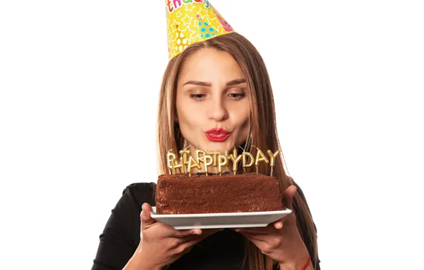 Picture girl, candles, lips, cake, happy birthday, Birthday