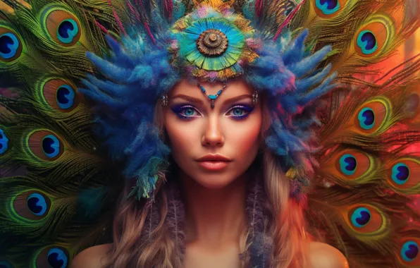 Look, girl, decoration, face, style, fantasy, bird, portrait