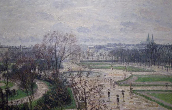 Picture landscape, the city, Park, picture, alley, Camille Pissarro, The Tuileries Garden. Overcast
