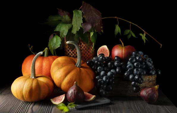 Picture grapes, pumpkin, still life, figs, Olga ЯR