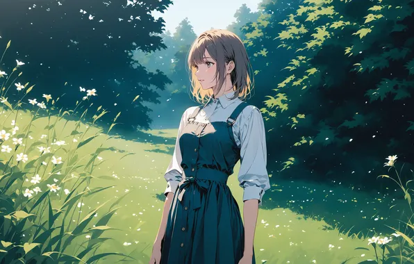 Field, girl, the sun, anime, girl, field, woman, anime