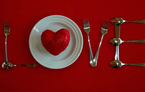 Picture heart, plate, fork, spoon