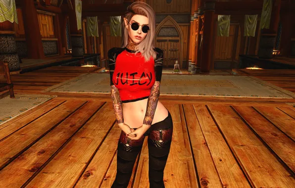 Girl, Glasses, Tattoo, Skyrim