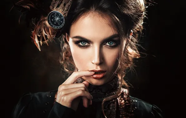 Girl, background, portrait, makeup, hairstyle, brown hair, beauty, mysterious