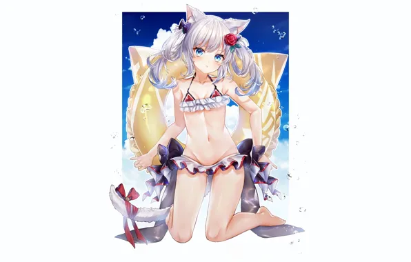 Girl, sexy, cleavage, long hair, boobs, anime, blue eyes, beautiful