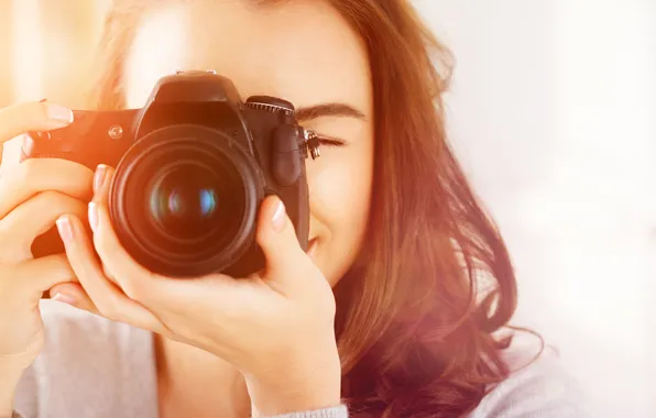 Picture girl, the camera, lens, brown hair