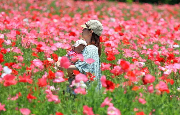 Field, summer, mood, Love of mother