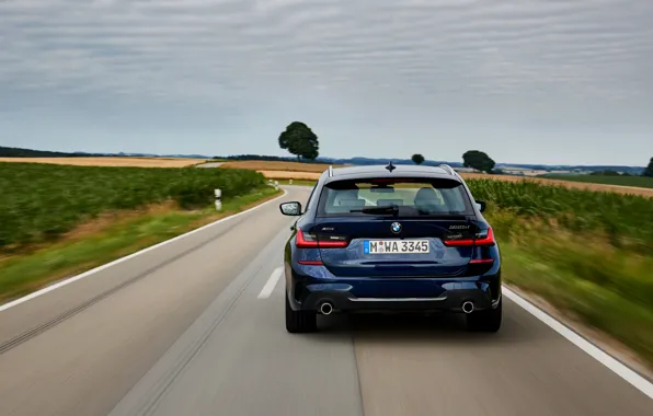BMW, rear view, 3-series, universal, dark blue, 3P, 2020, G21