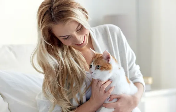 Cat, girl, mood, blonde