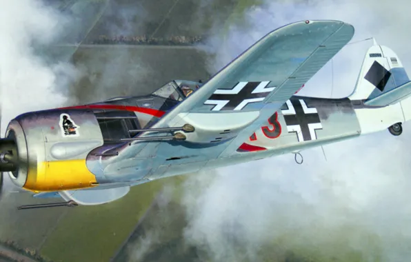 Picture Focke-Wulf, aviation, ww2, painting, Fw190A-5/U12, war, art