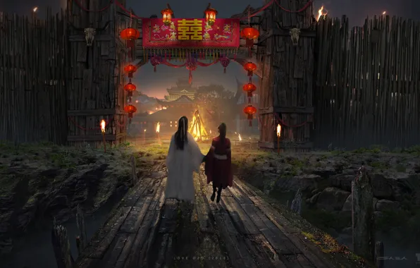Bridge, the gates, entrance, Love O2O Cottage