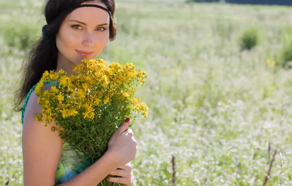 Picture flowers, bouquet, field, meadow, summer, beauty, Maria Shvets, model