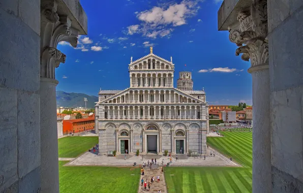 Picture tower, Italy, Cathedral, Pisa, Tuscany, the view from the baptistery