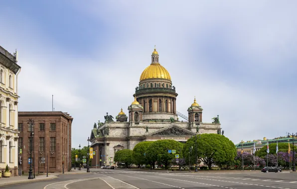 Road, spring, Peter, Russia, St. Isaac's Cathedral