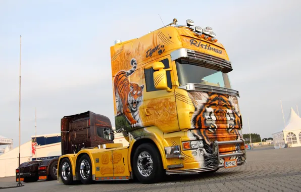 Wallpaper Tiger, Yellow, Tuning, Truck, Scania, Scania R images for ...