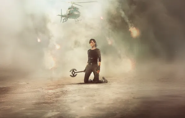 Fiction, Charlize Theron, smoke, helicopter, action, poster, Charlize Theron, The Old Guard 2