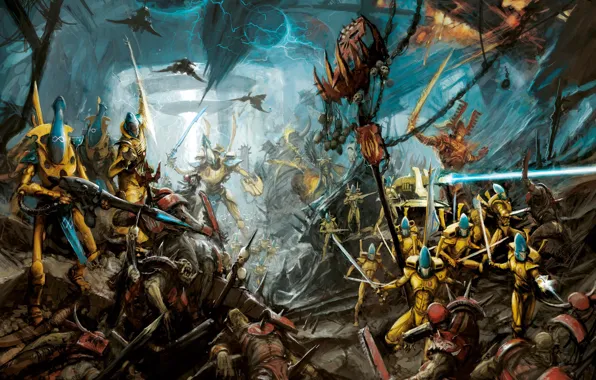 Eldar, orcs, warrior, Warhammer 40 000, warlock, Avatar of Khaine, craftworld, Iyanden