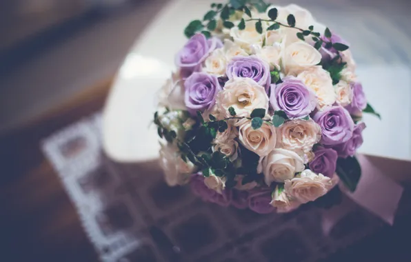 Flowers, roses, bouquet, purple, white, lilac, wedding